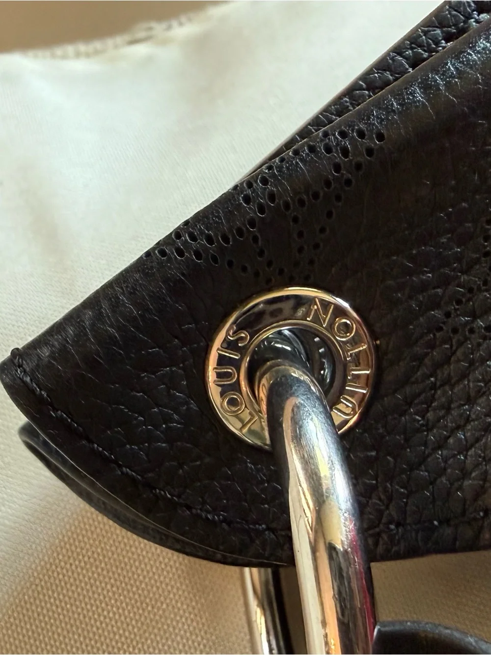 Louis Vuitton Black Monogram-Embossed Hobo with LV Leather Tag